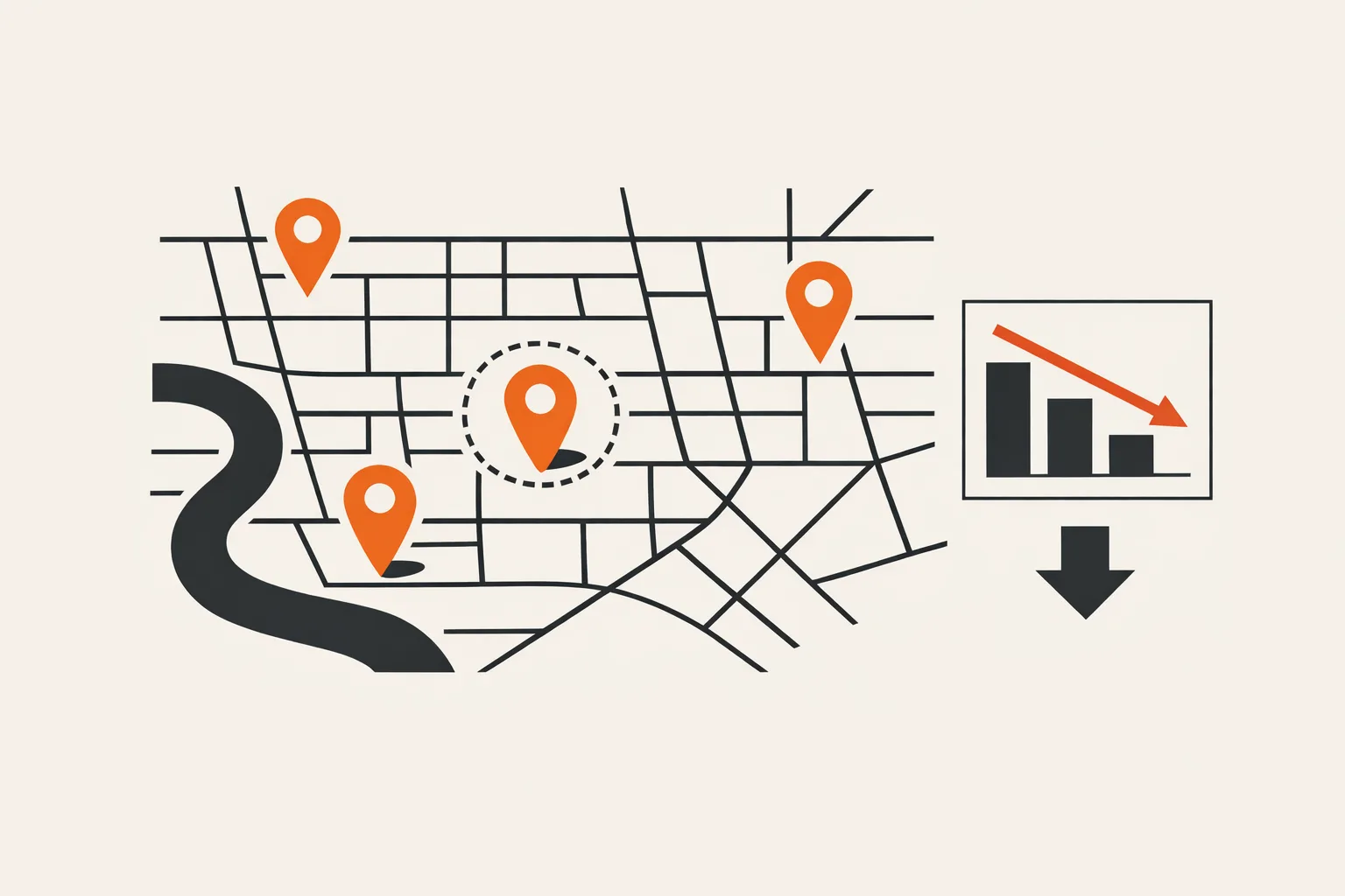 Map pins representing local service area targeting